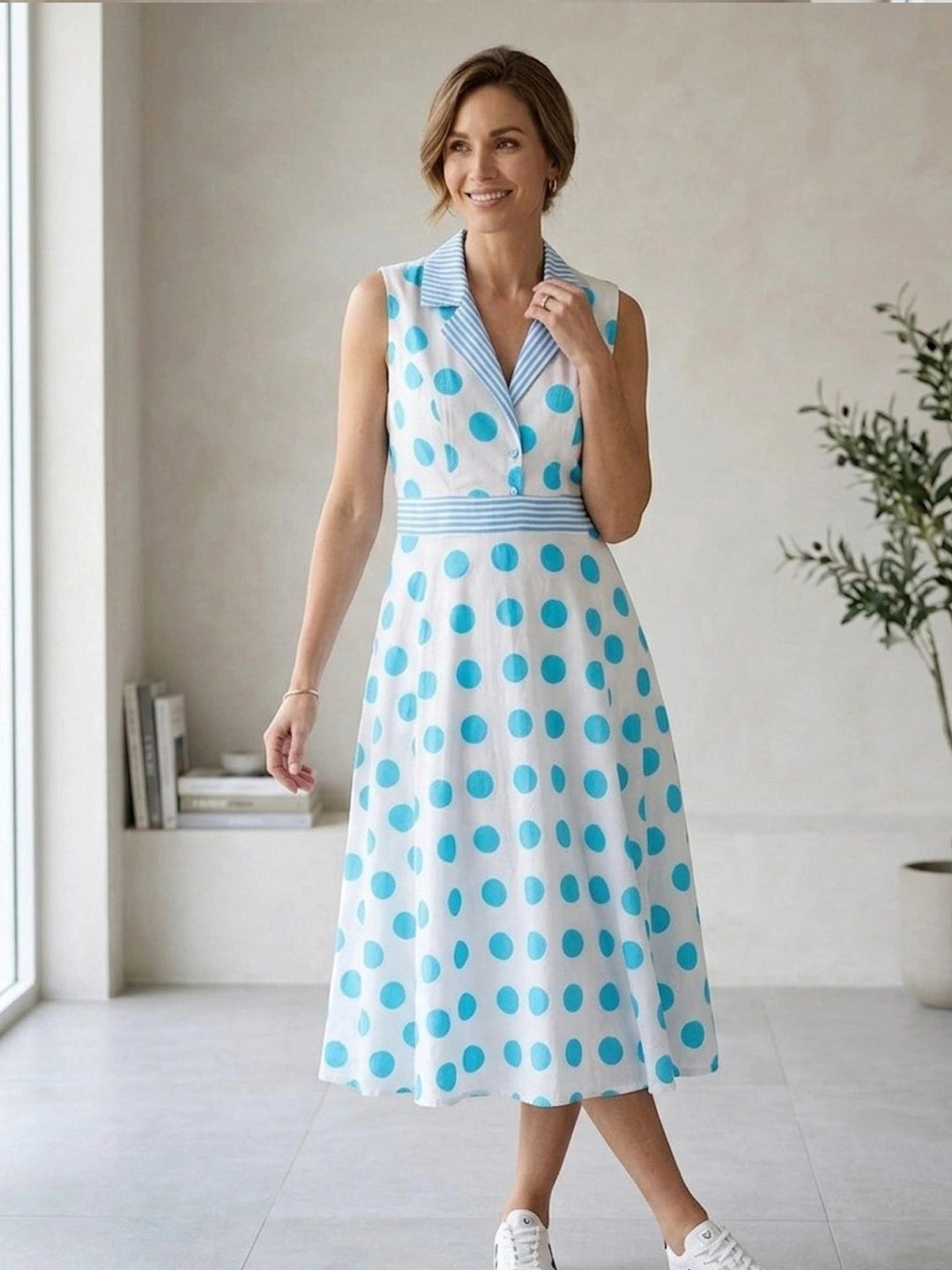 BownBee Sleeveless Polka Print Dress For Women