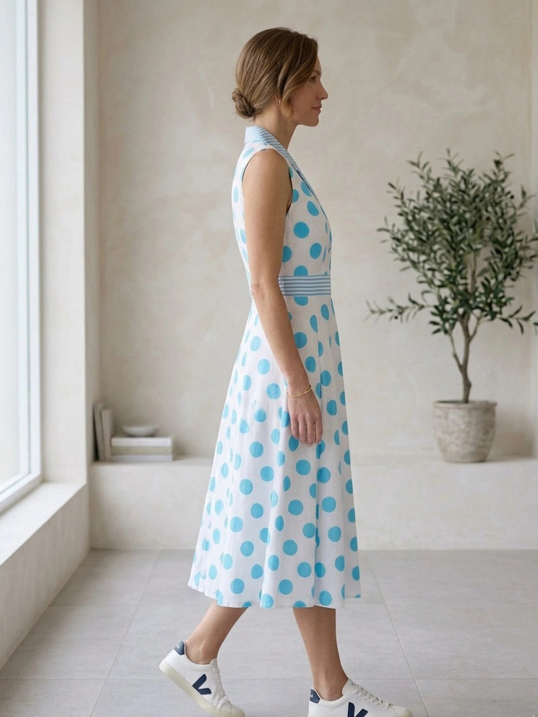 BownBee Sleeveless Polka Print Dress For Women