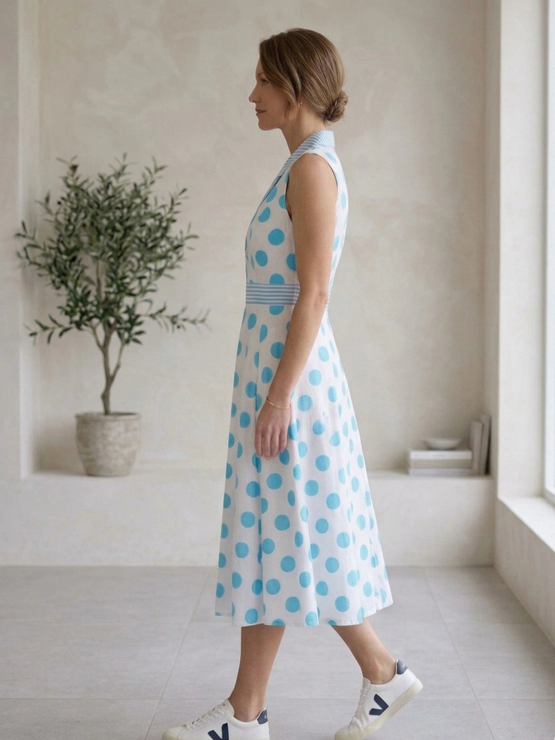 BownBee Sleeveless Polka Print Dress For Women
