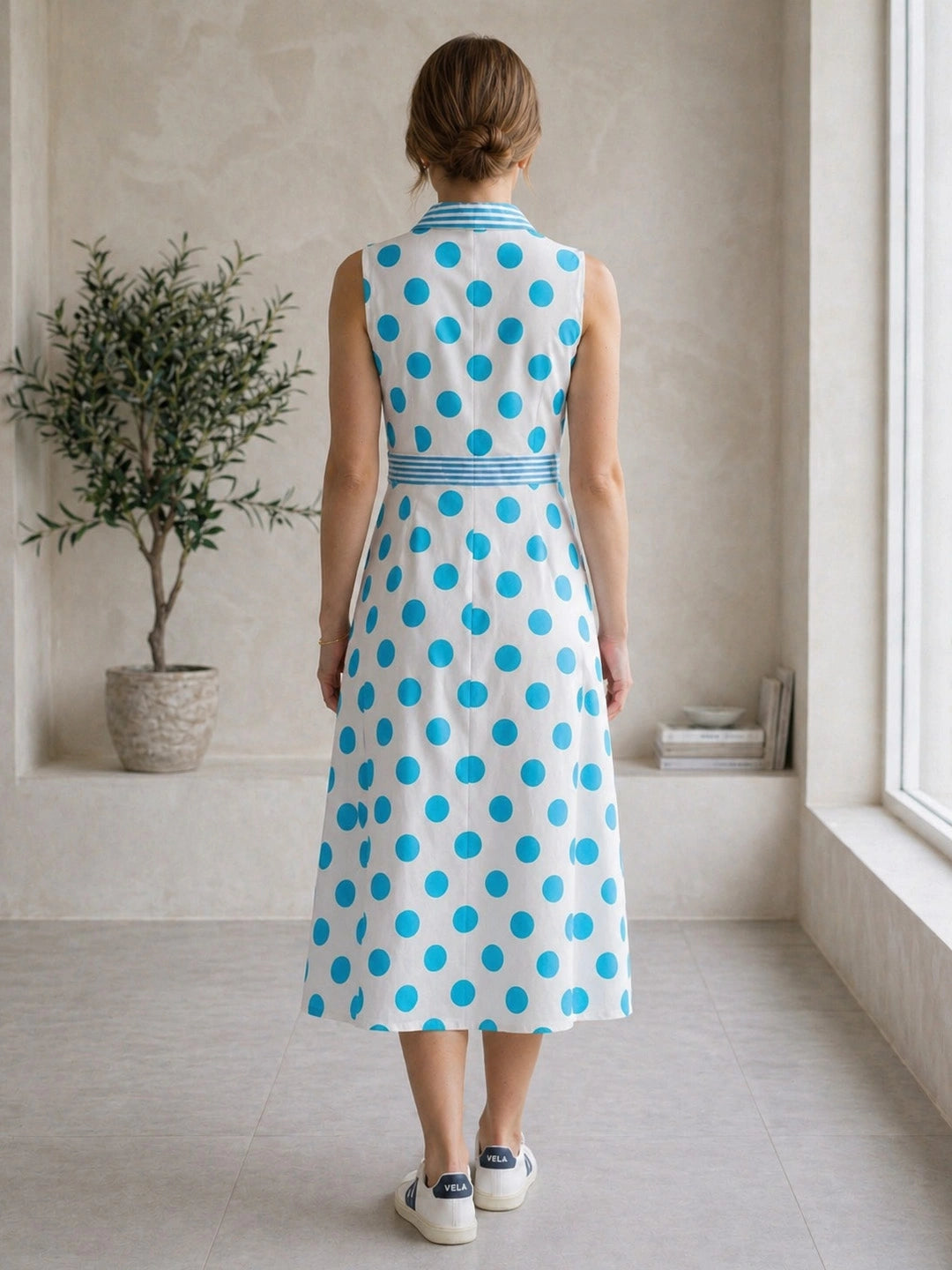 BownBee Sleeveless Polka Print Dress For Women