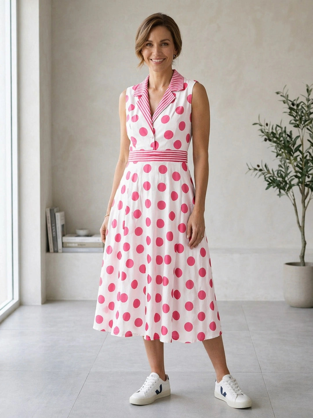 BownBee Sleeveless Polka Print Dress For Women