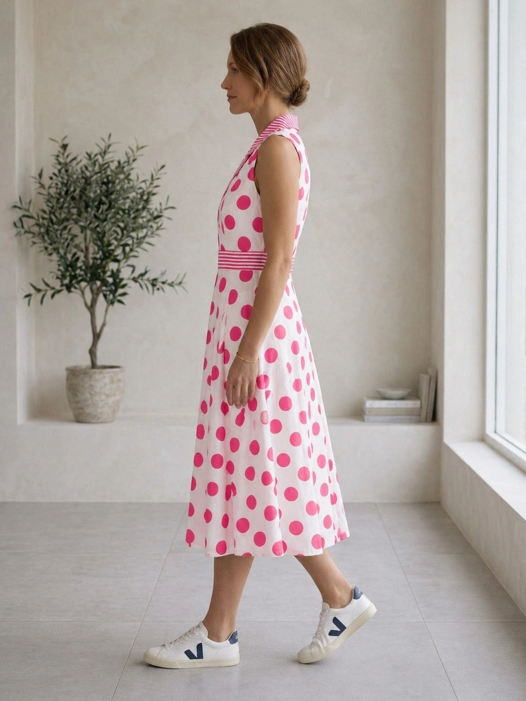 BownBee Sleeveless Polka Print Dress For Women