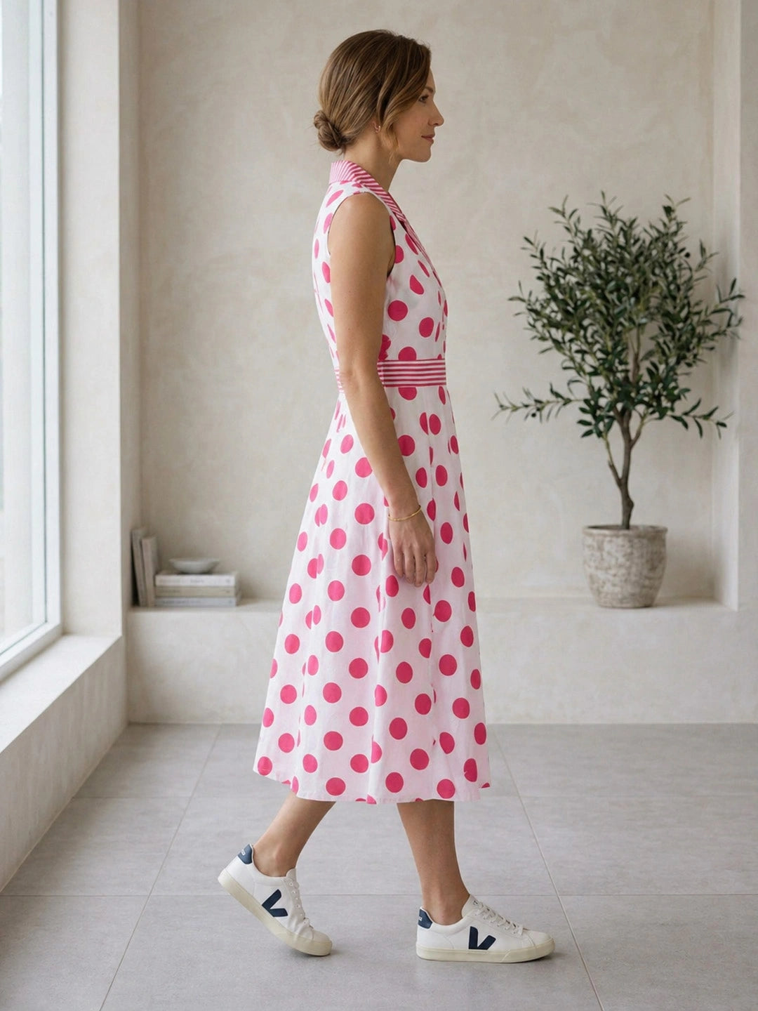 BownBee Sleeveless Polka Print Dress For Women