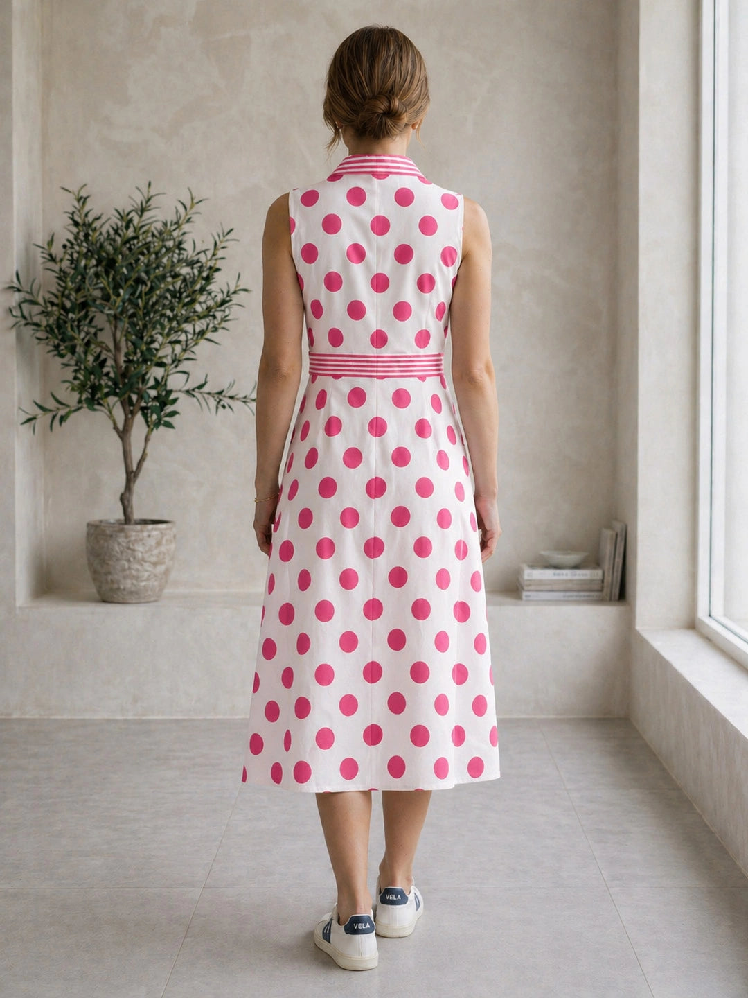 BownBee Sleeveless Polka Print Dress For Women