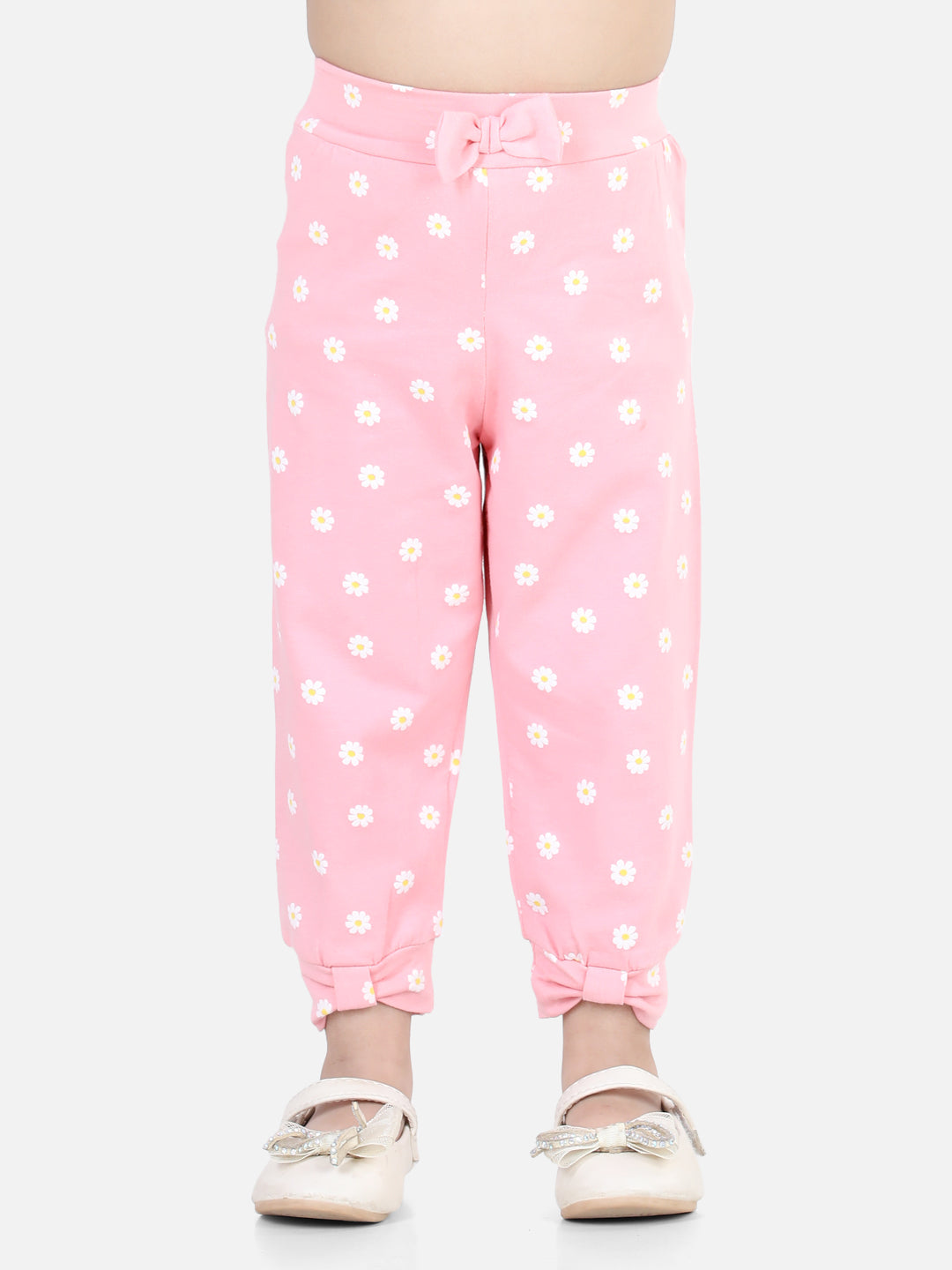 BownBee Printed Leggings for Girls- Baby Pink