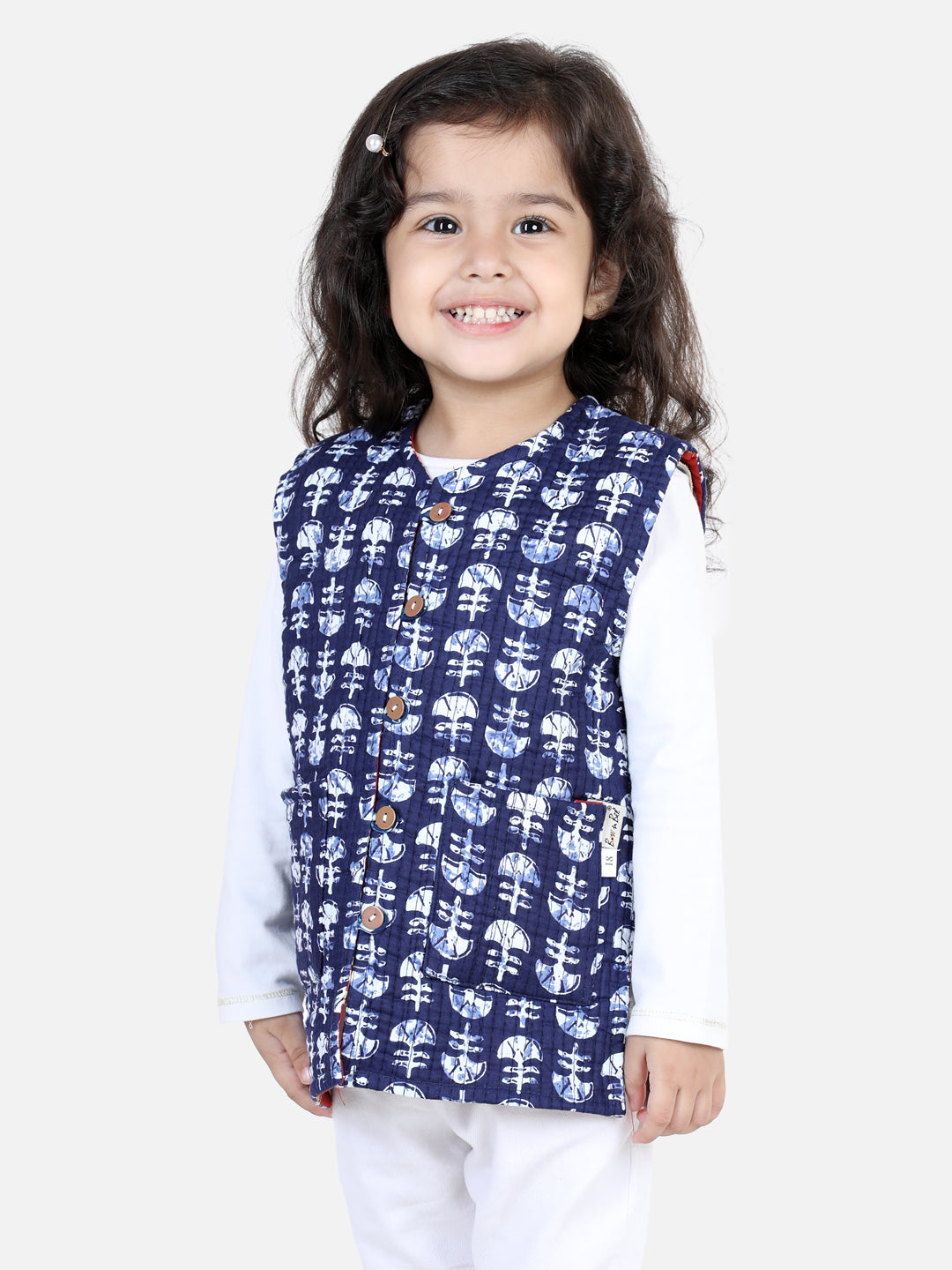 BownBee Cotton Reversible Winter Jacket for Girls- Blue