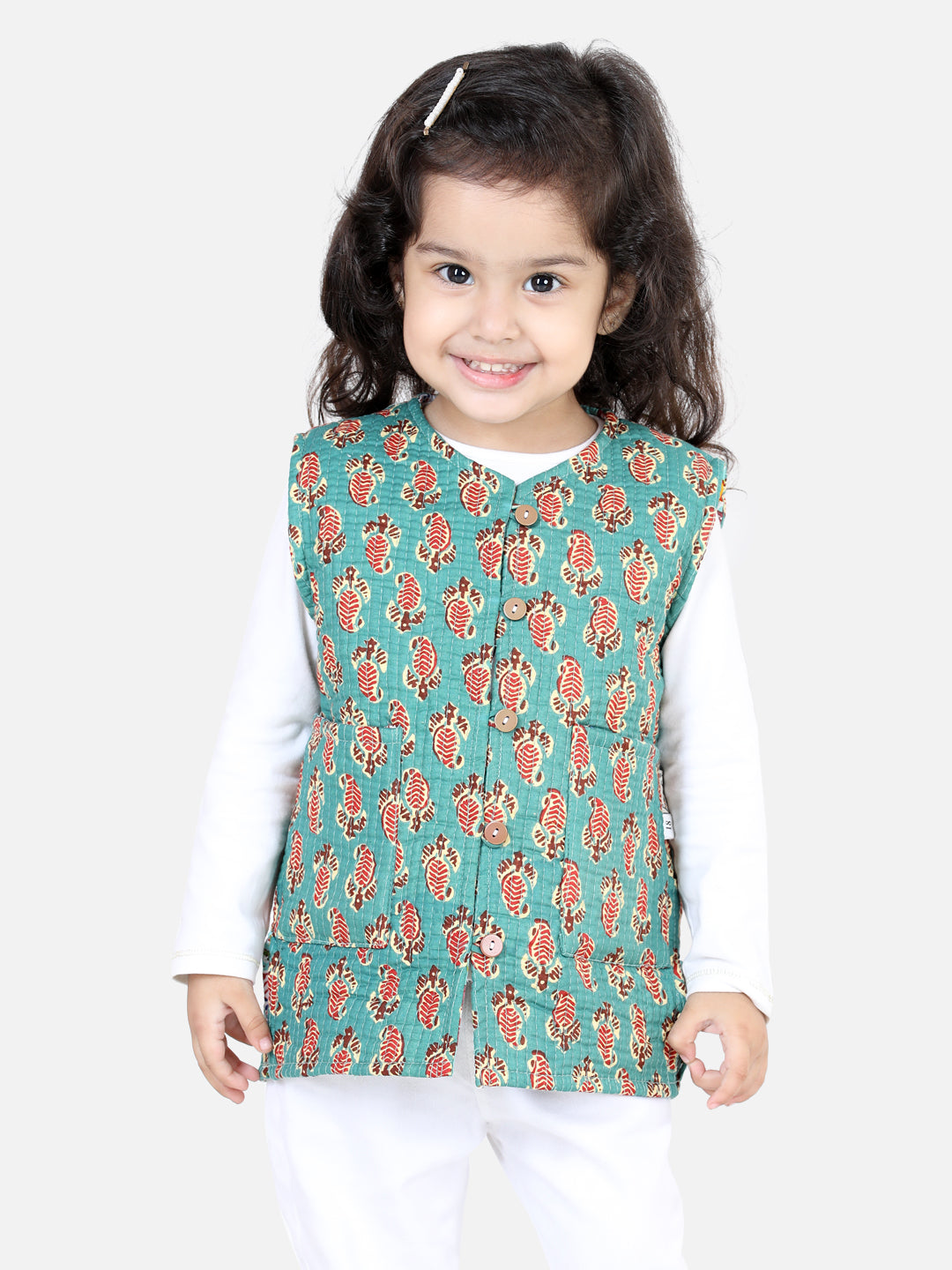 BownBee Cotton Reversible Winter Jacket for Girls- Green