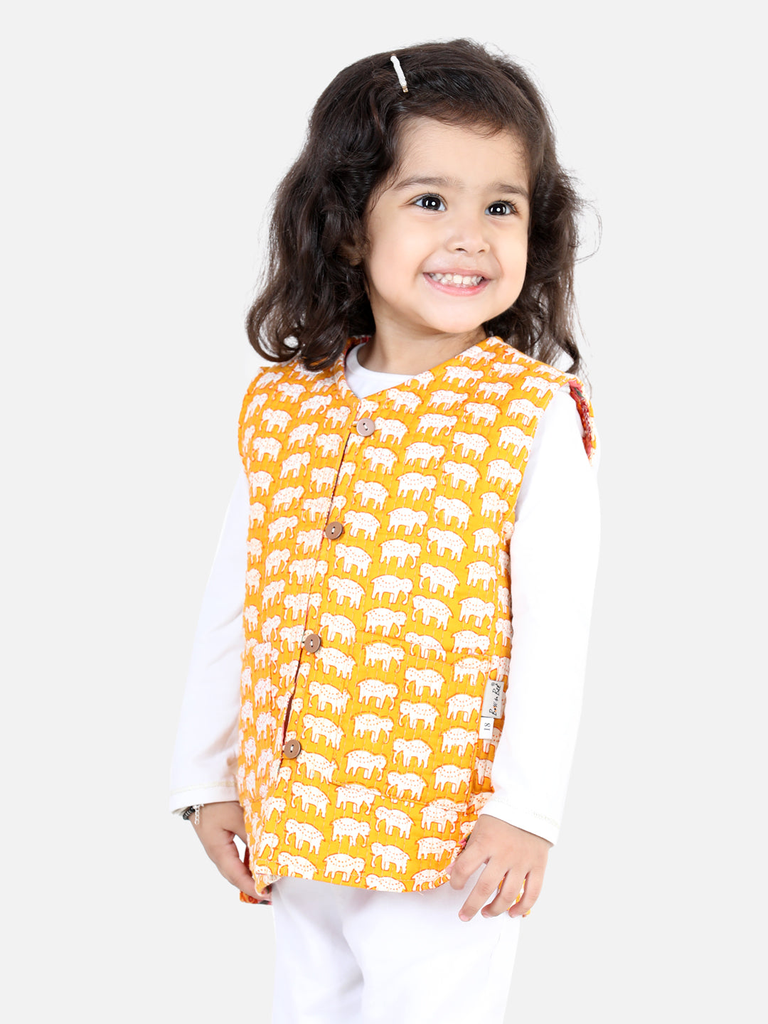 BownBee Cotton Reversible Winter Jacket for Girls- Yellow