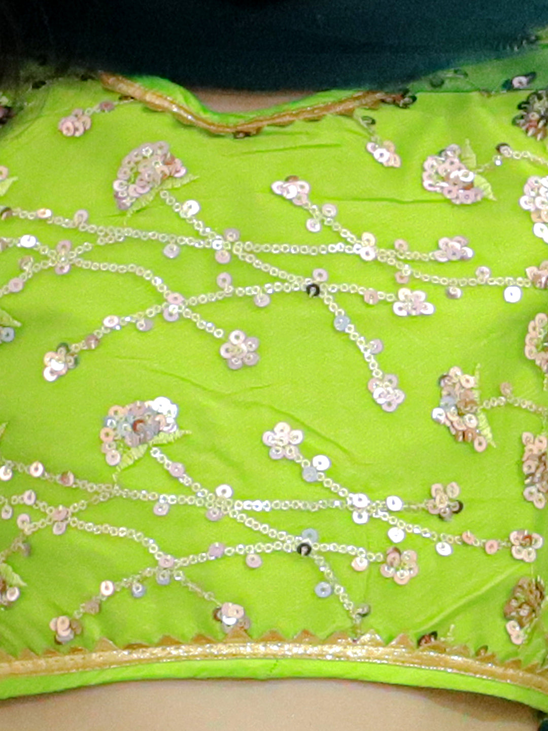 BownBee Sequin Party Lehenga Choli With Dupatta for Girls-Green