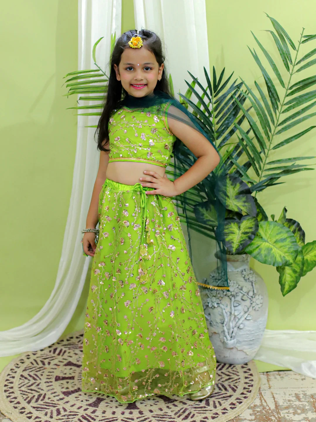 BownBee Sequin Party Lehenga Choli Dupatta for GirlA
