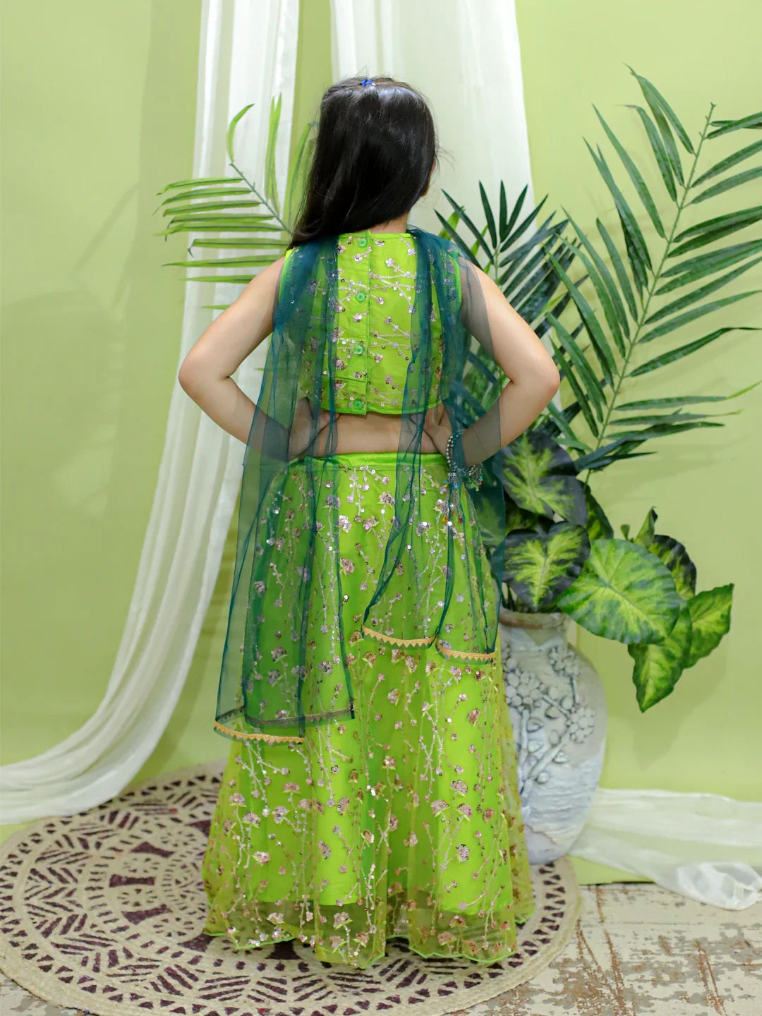 BownBee Sequin Party Lehenga Choli Dupatta for GirlA