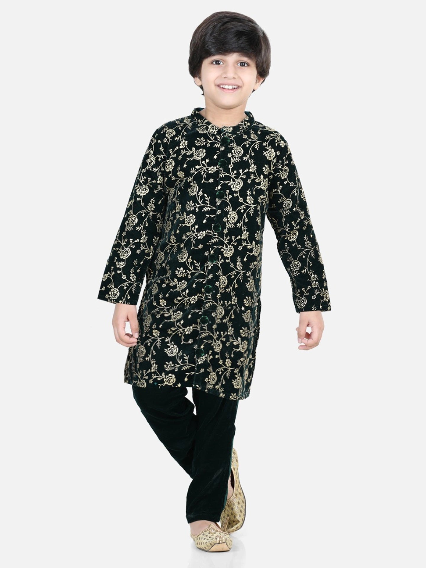 BownBee Boys Full Sleeve Printed Velvet Sherwani for Boys