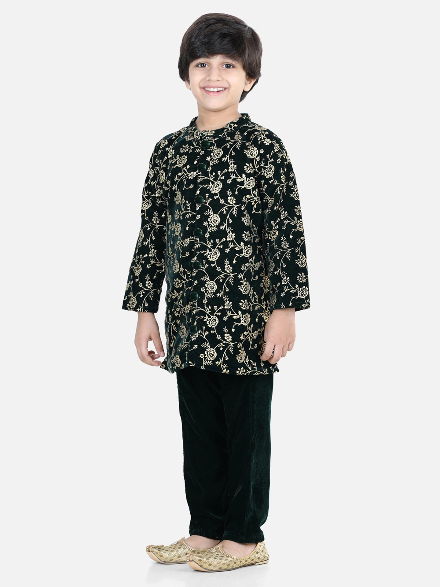 BownBee Boys Full Sleeve Printed Velvet Sherwani for Boys