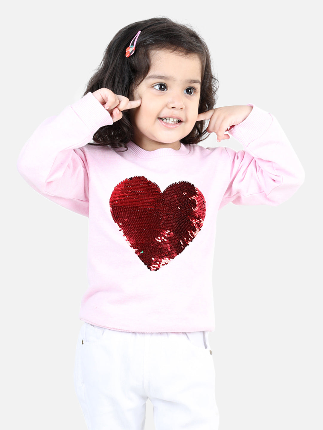 BownBee Full Sleeve Sweatshirt for Girls- Pink