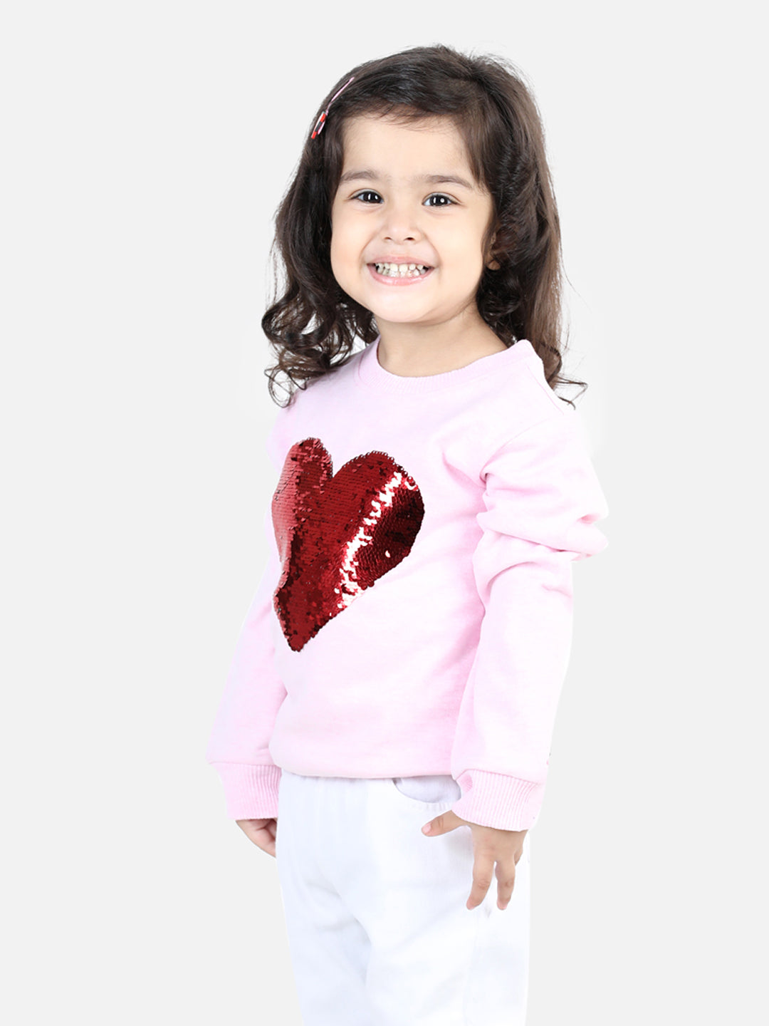 BownBee Full Sleeve Sweatshirt for Girls- Pink