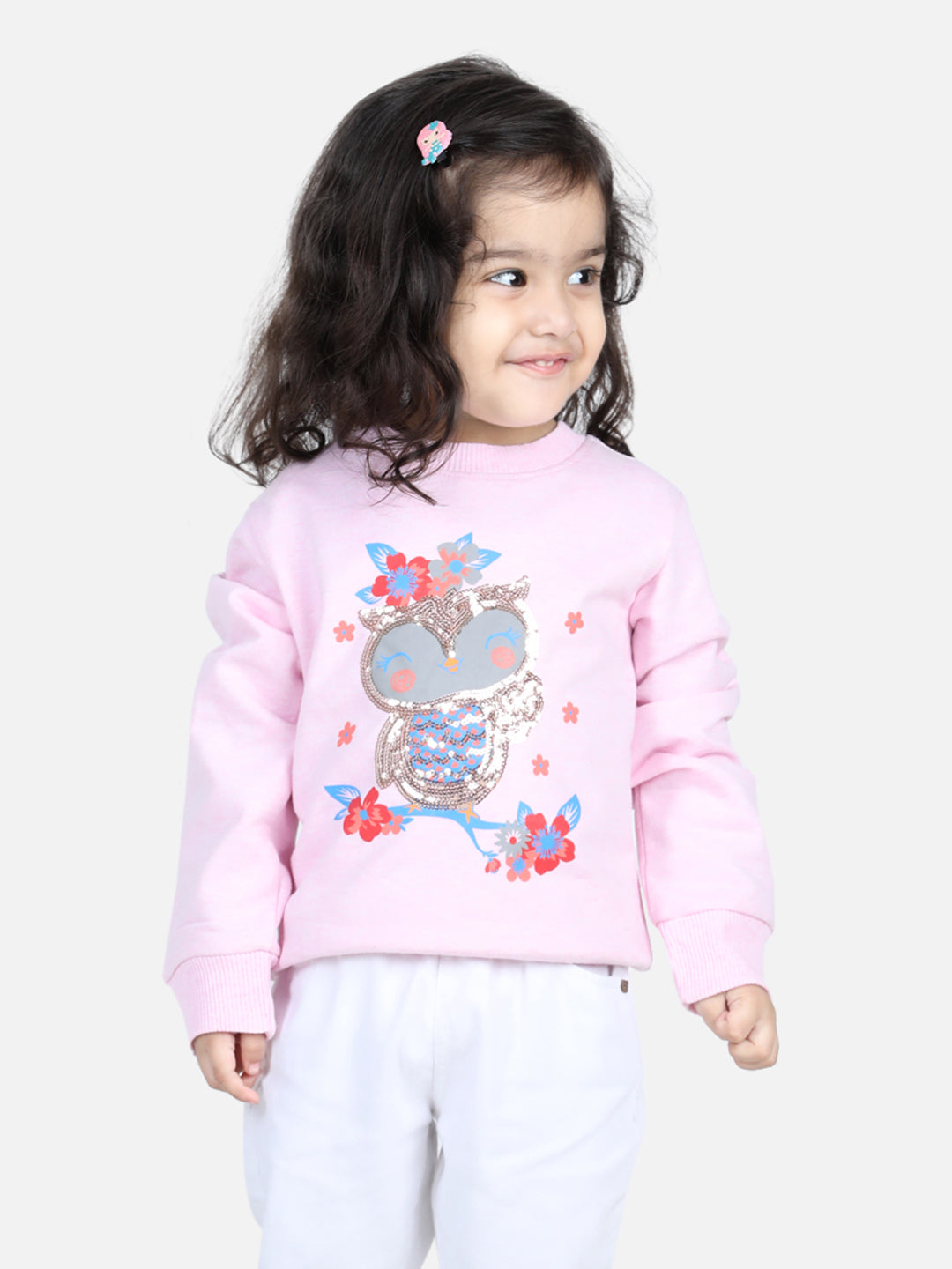 BownBee Full Sleeve Sweatshirt for Girls- Pink