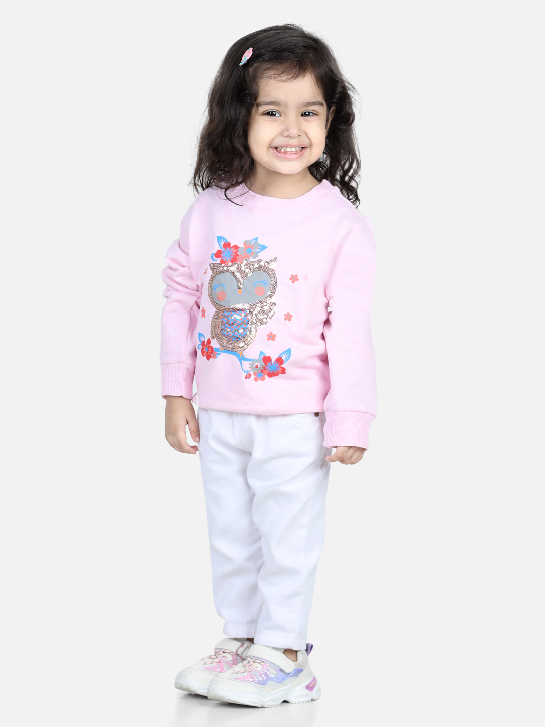 BownBee Full Sleeve Sweatshirt for Girls- Pink