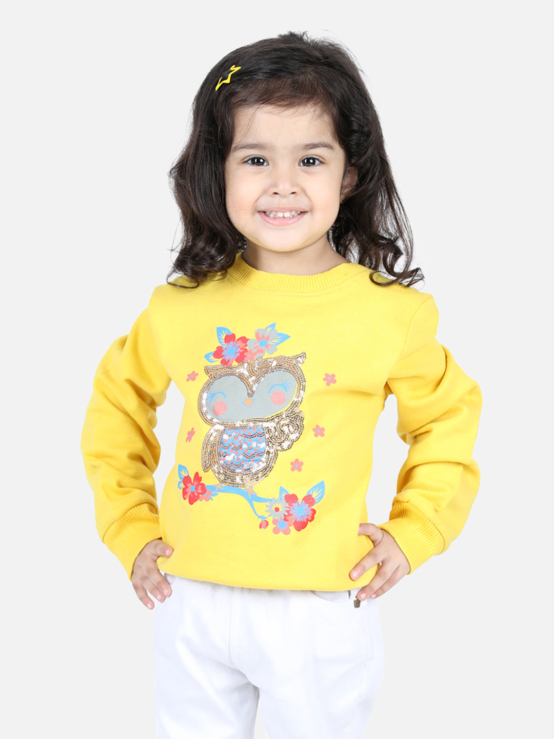 BownBee Full Sleeve Sweatshirt for Girls- Yellow