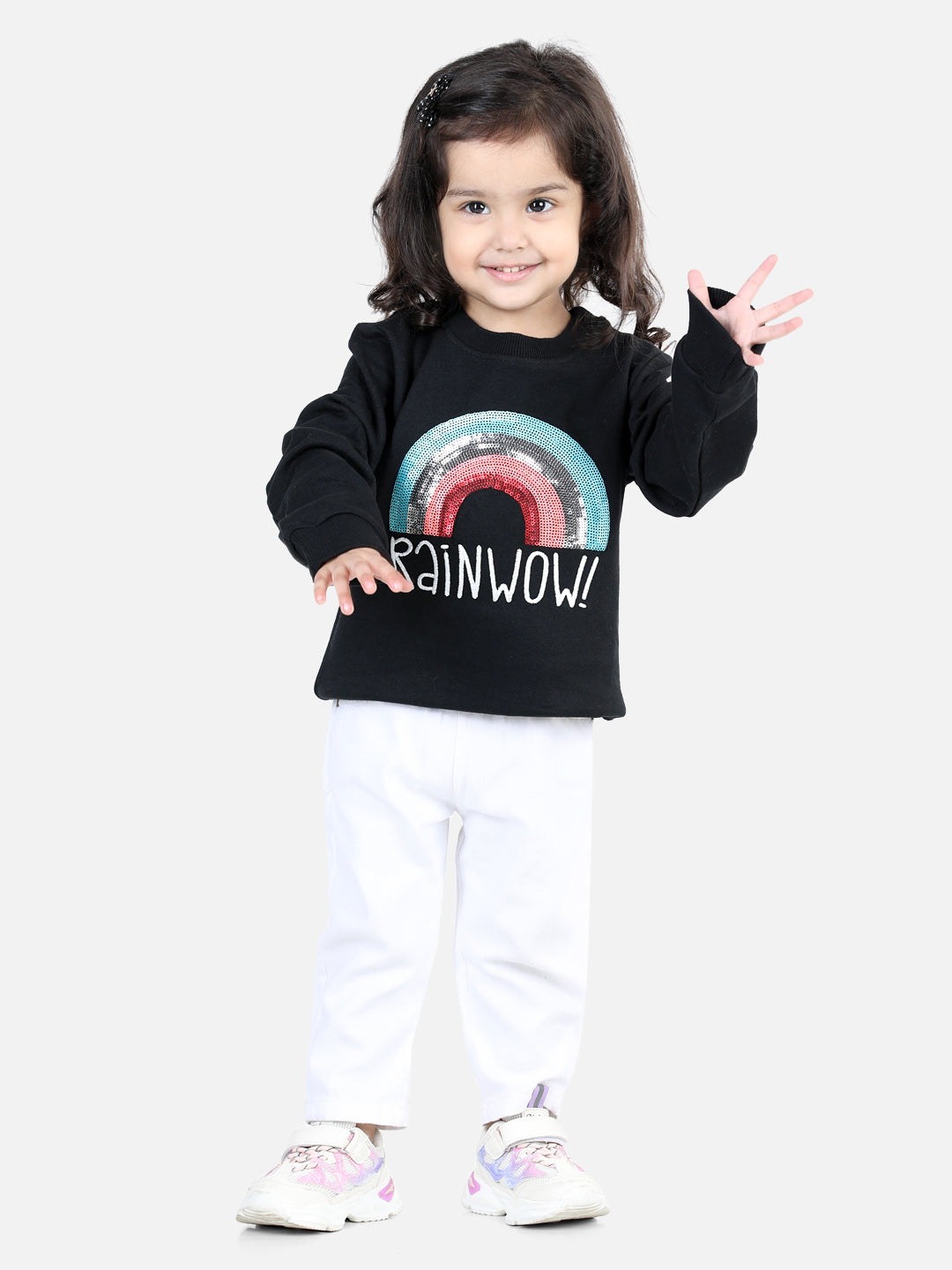 BownBee Full Sleeve Sweatshirt for Girls- Black