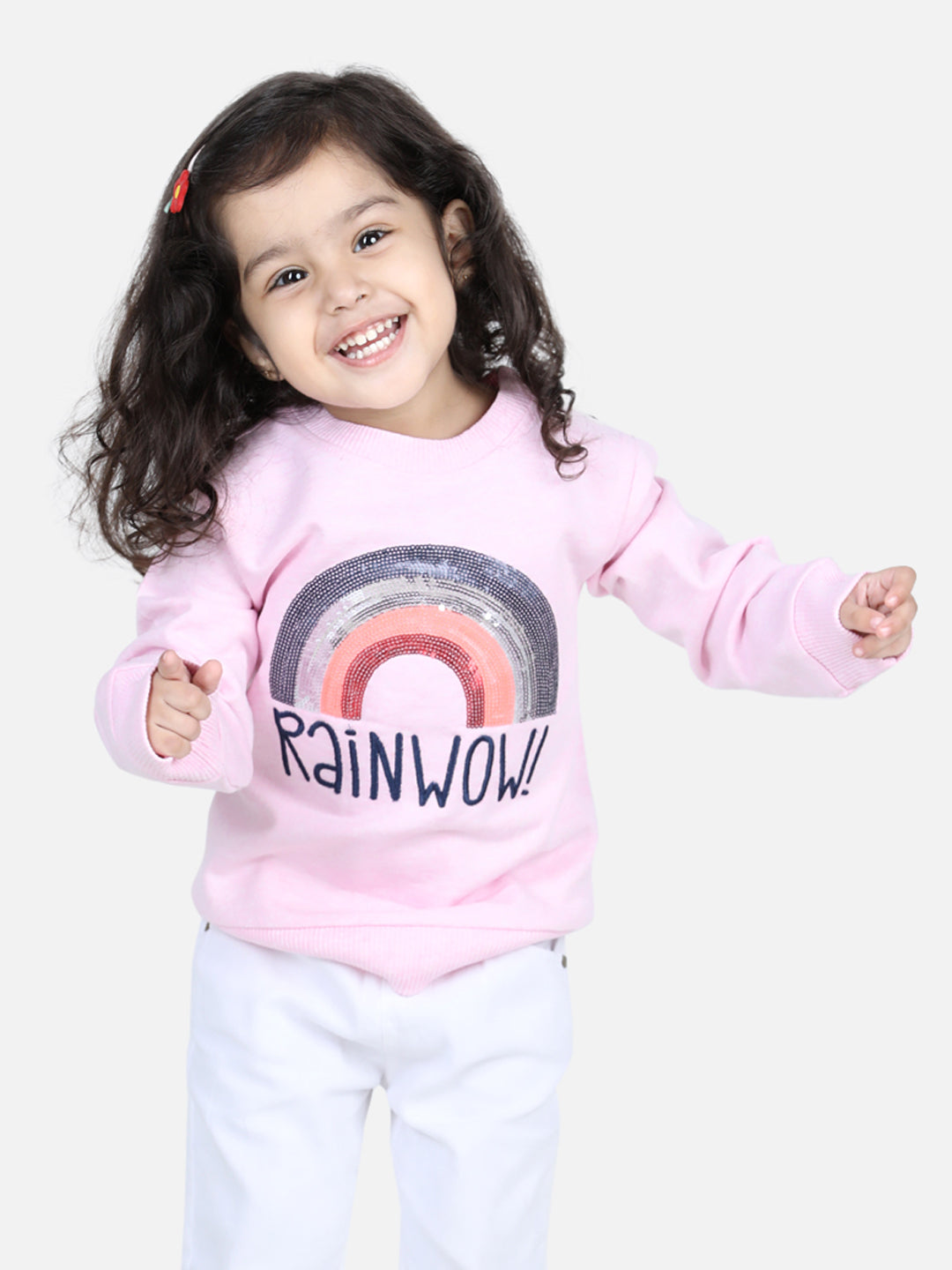 BownBee Full Sleeve Sweatshirt for Girls- Pink