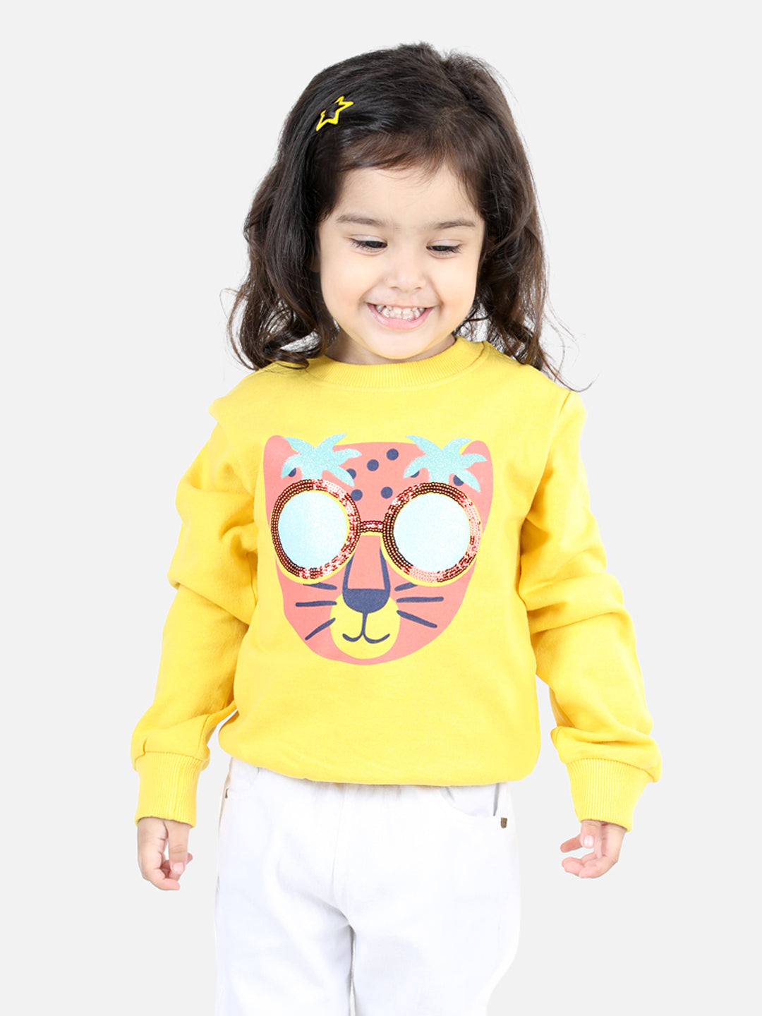 BownBee Full Sleeve Sweatshirt for Girls- Yellow