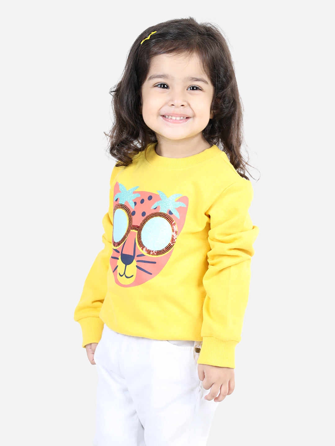 BownBee Full Sleeve Sweatshirt for Girls- Yellow