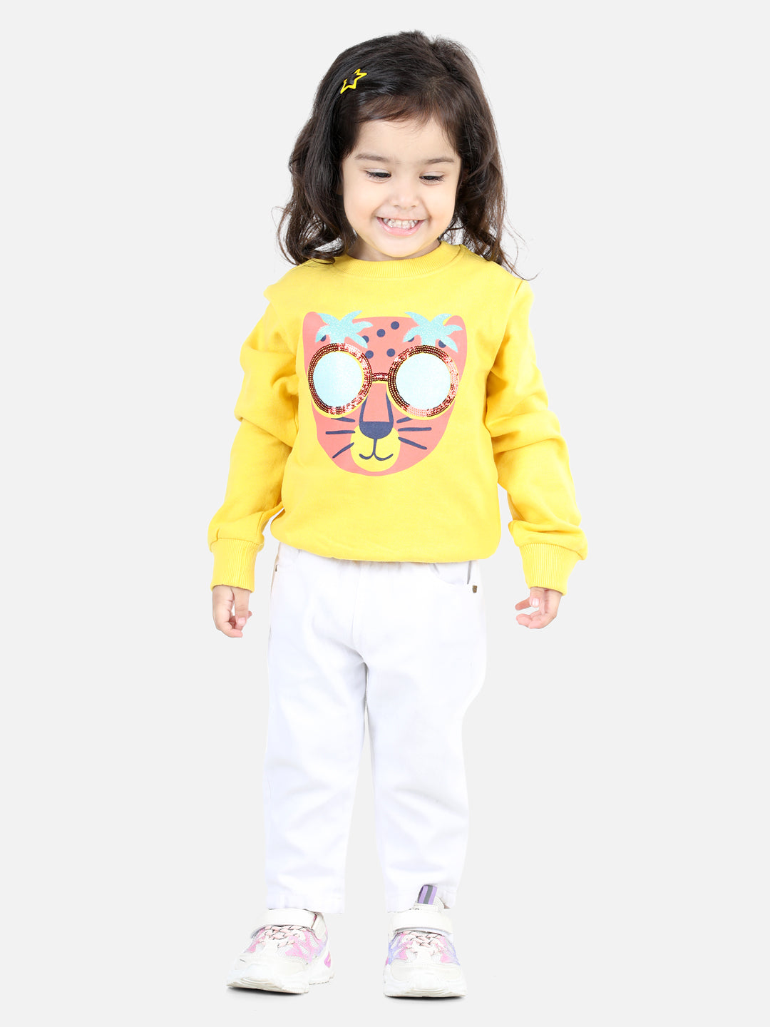 BownBee Full Sleeve Sweatshirt for Girls- Yellow