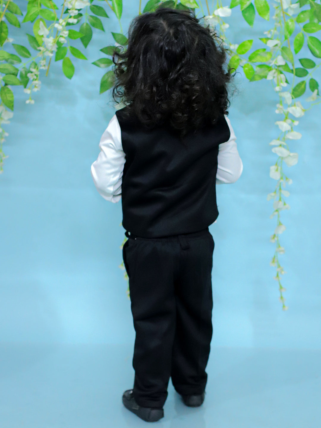 BownBee Pant Shirt Set with Waistcoat and Tie for Boys- Black