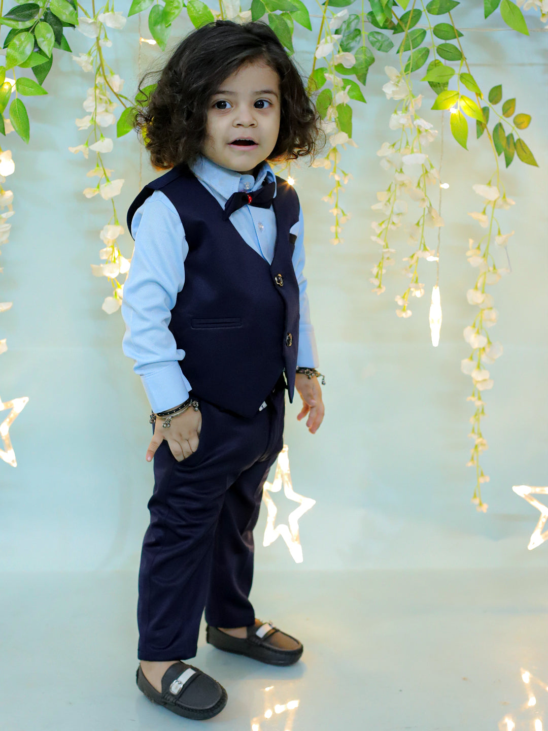 BownBee Pant Shirt with Waistcoat and Bow for Boys- Blue