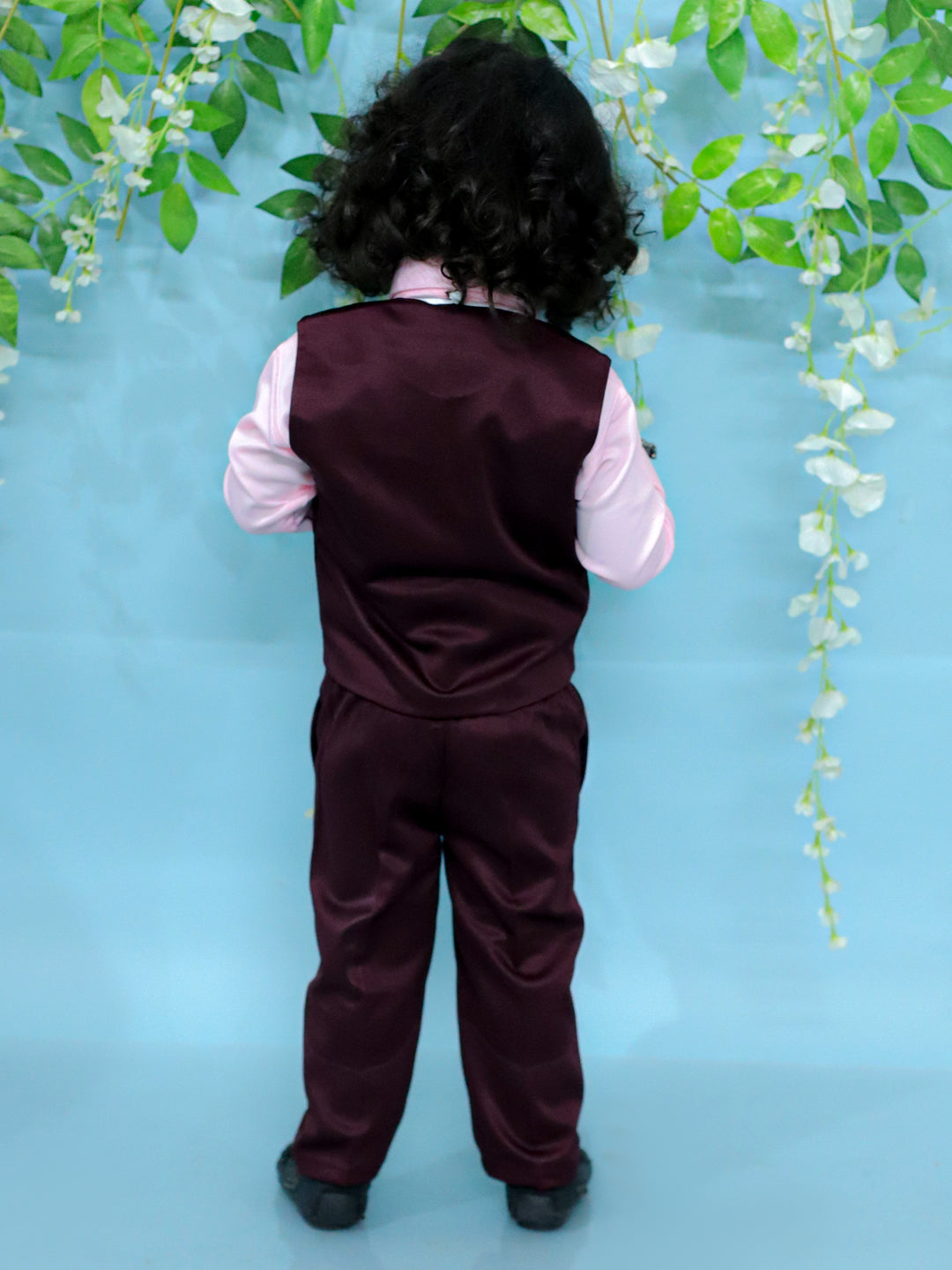 BownBee Pant Shirt with Waistcoat and Bow for Boys- Wine