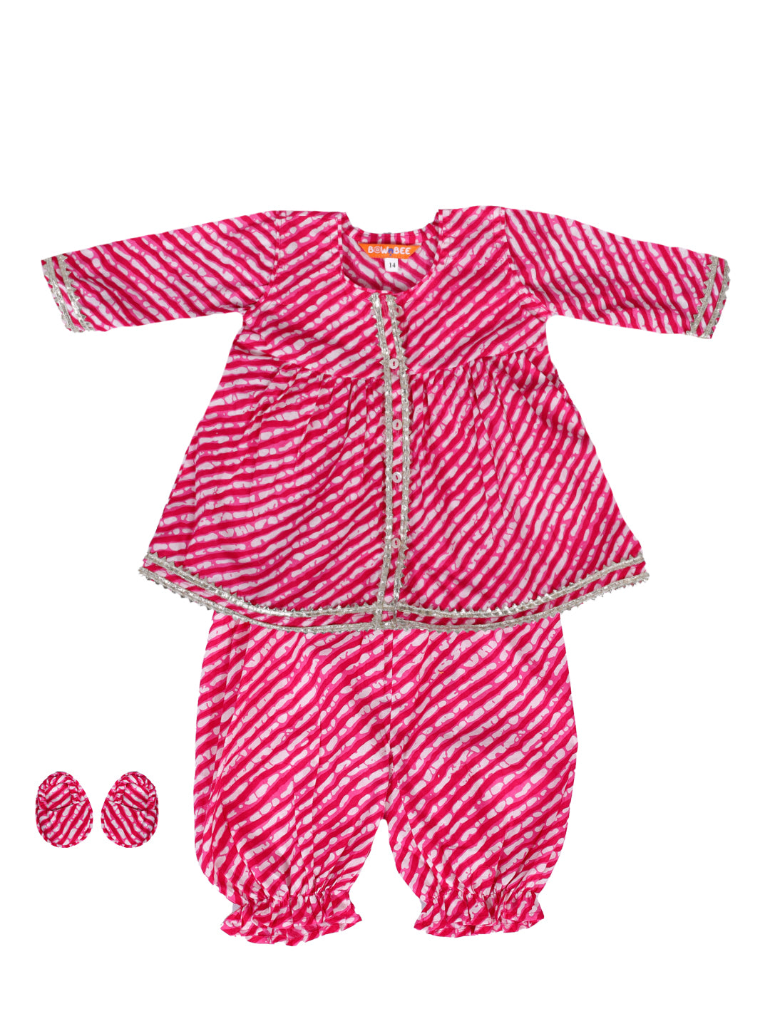 BownBee  Baby Girls Pure Cotton Top Harem with Headband and Booties  Pink