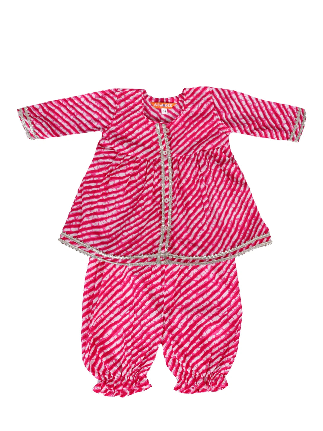 Bownbee Girls Pure Cotton Ethnic Set For Infants   -  Pink