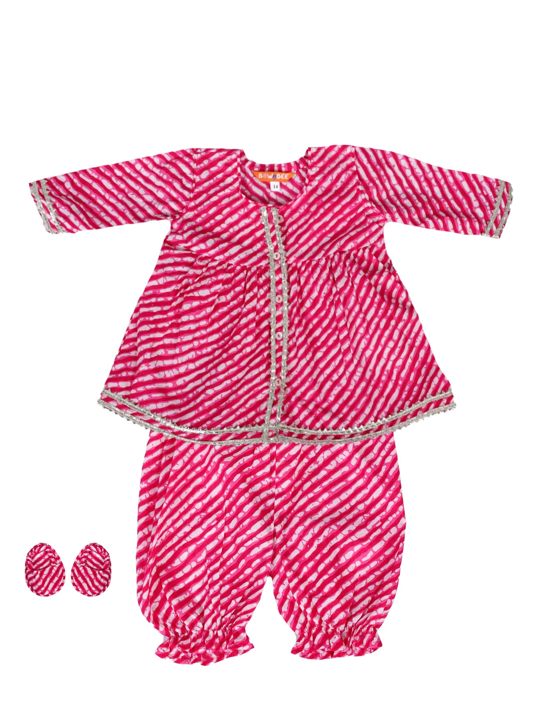 Bownbee Girls Pure Cotton Ethnic Set For Infants   -  Pink
