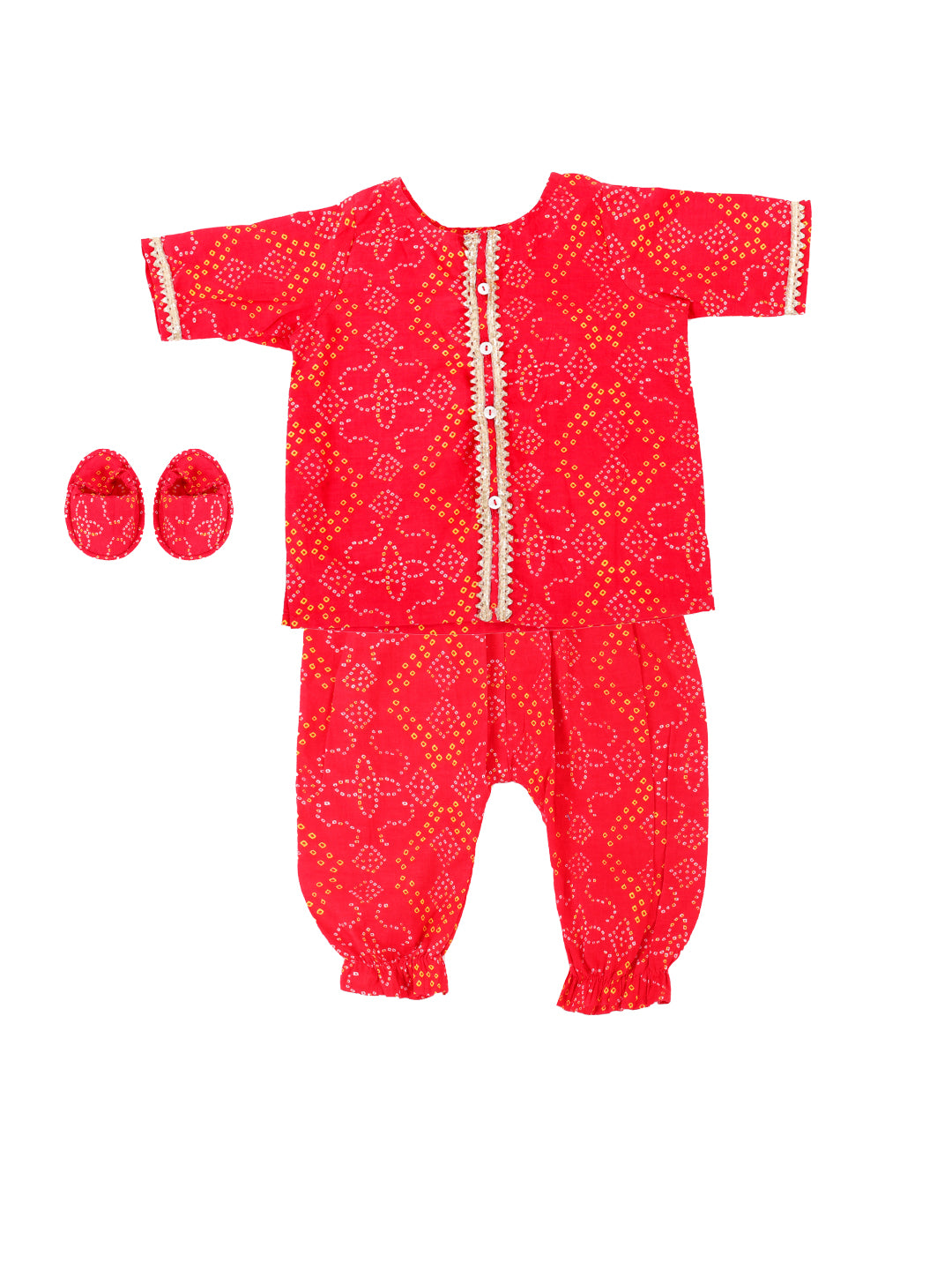 BownBee  Baby Girls Pure Cotton Top Harem with Headband and Booties  Infant Sets- Red