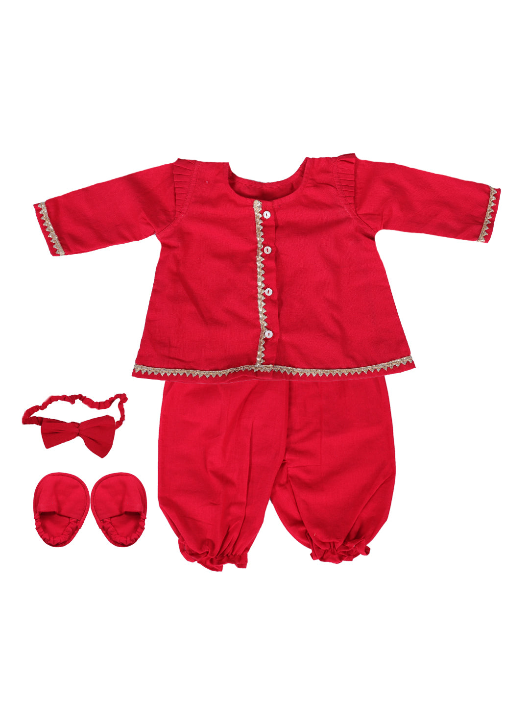 Bownbee Girls Pure Cotton Ethnic Set For Infants   -  Red