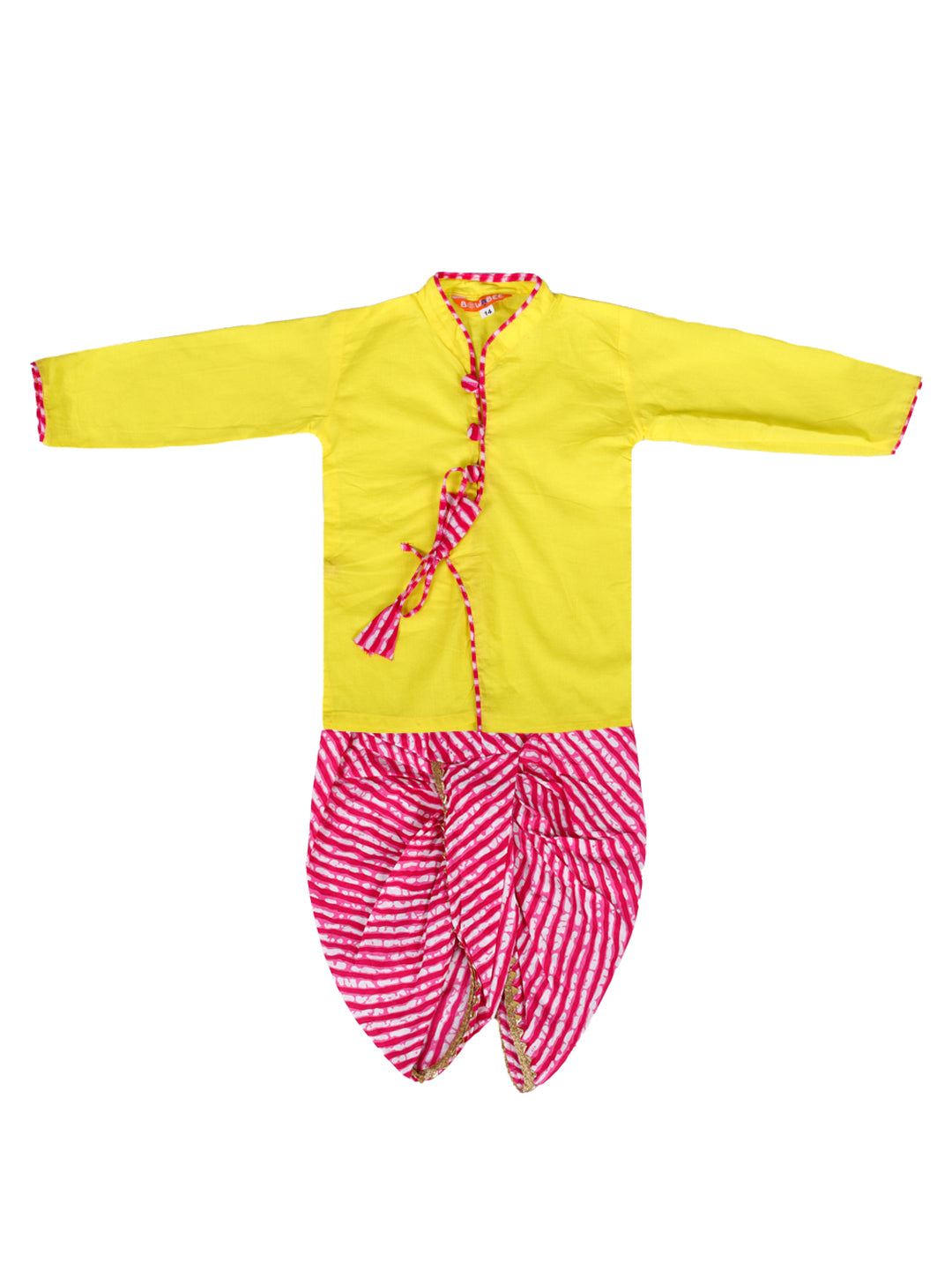 BownBee  Baby Boys Pure Cotton Full Sleeve Dhoti Kurta for Baby Boy- Yellow