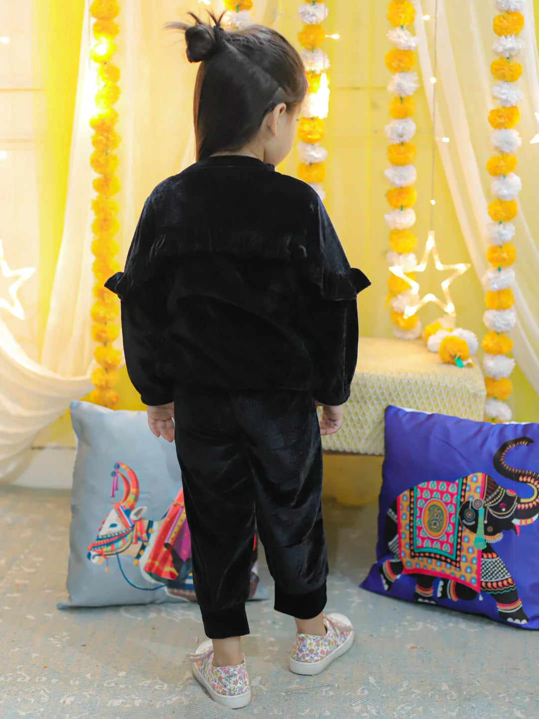 BownBee Velvet Frill Top Pant Full Sleeve Winter Set for Girls