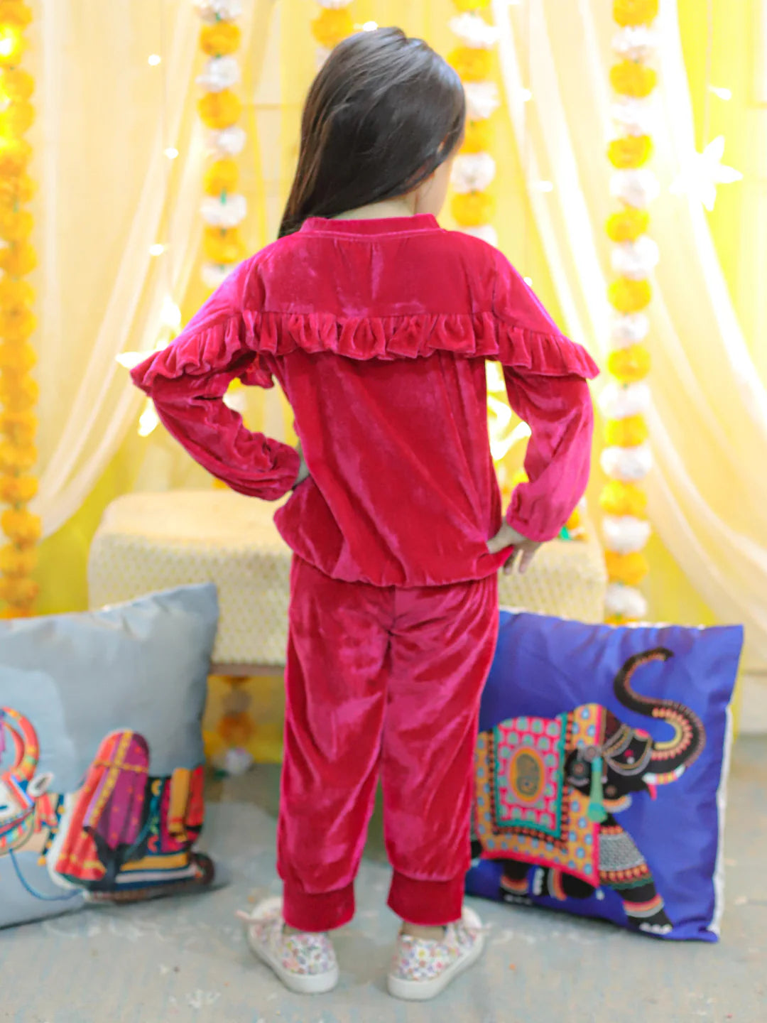 BownBee Velvet Frill Top Pant Full Sleeve Winter Set for Girls