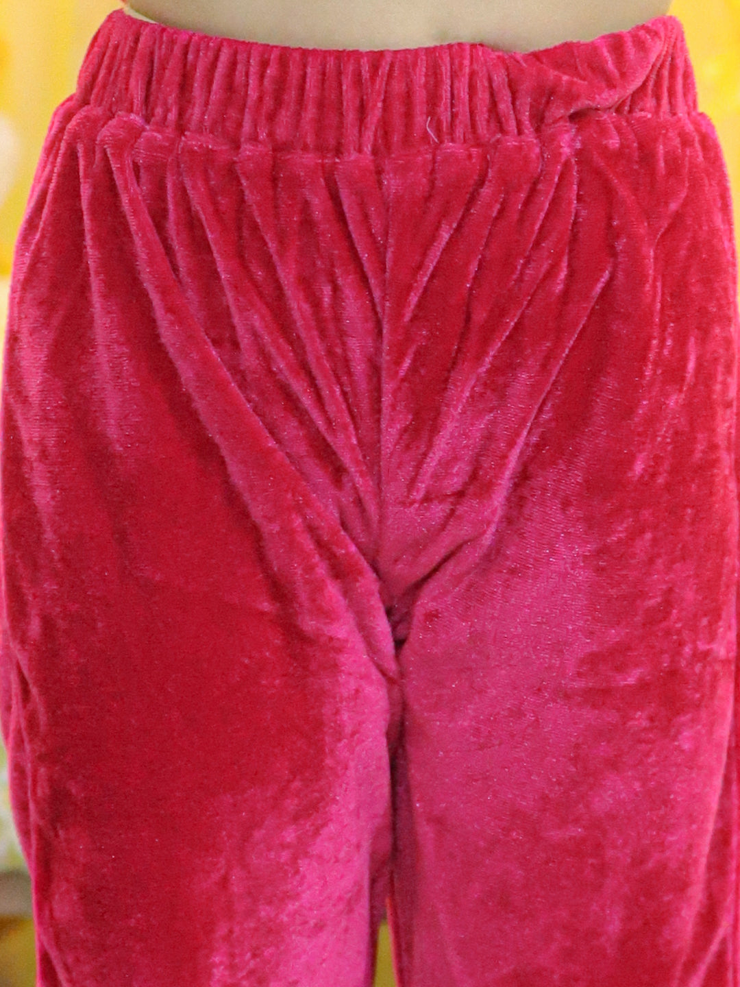 BownBee Velvet Frill Top Pant Full Sleeve Winter Set for Girls- Pink
