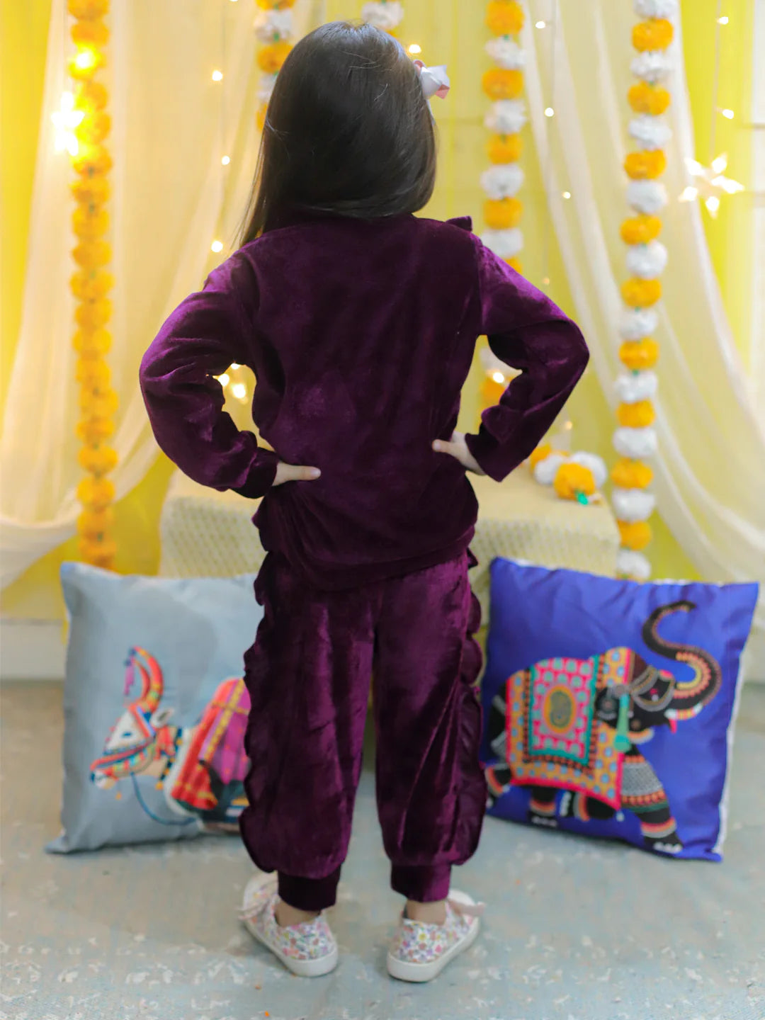 BownBee Velvet Frill Top Pant Full Sleeve Winter Set for Girls