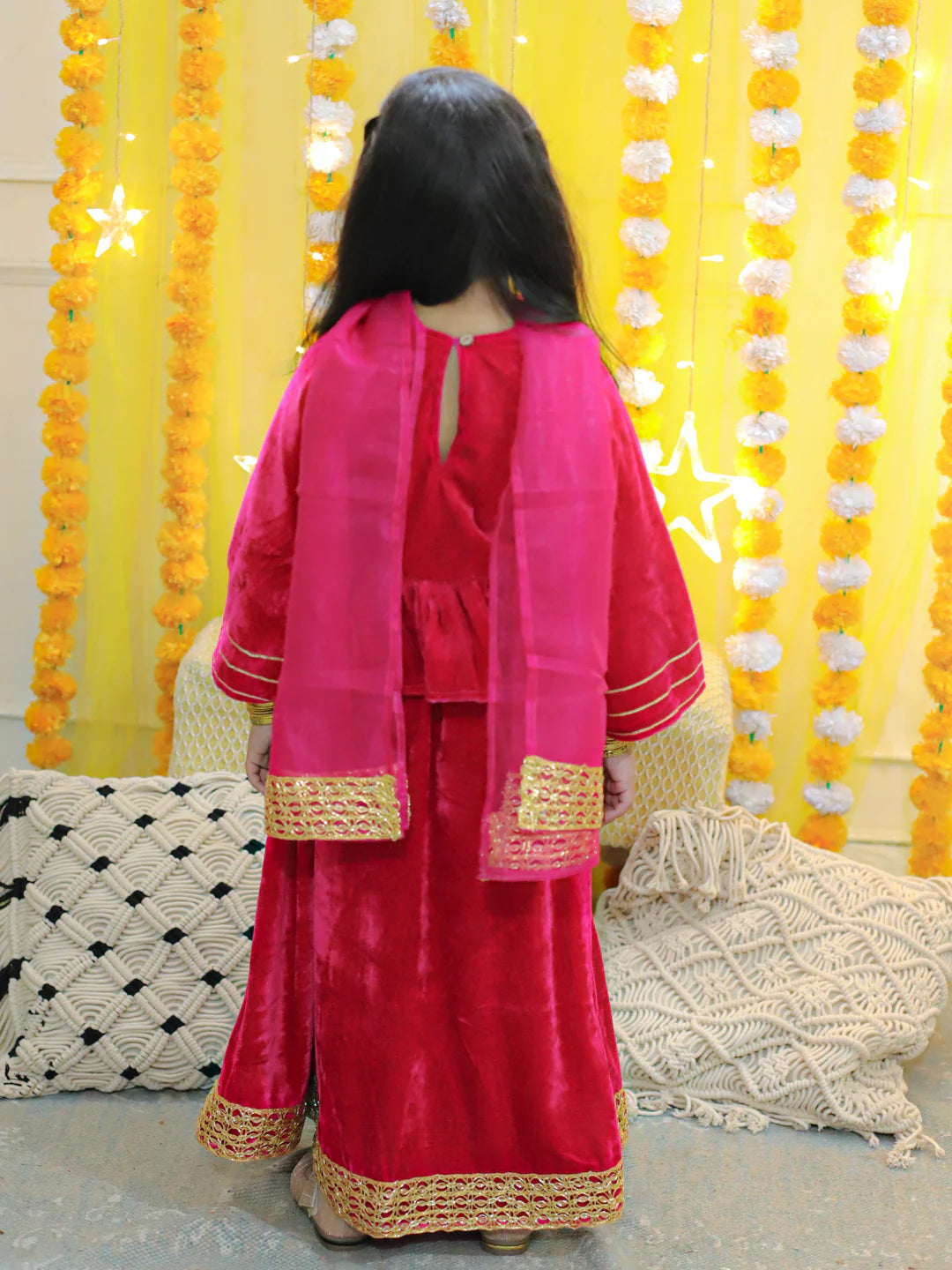 BownBee Velvet Full Sleeve Top with Lehenga and Dupatta for Girls