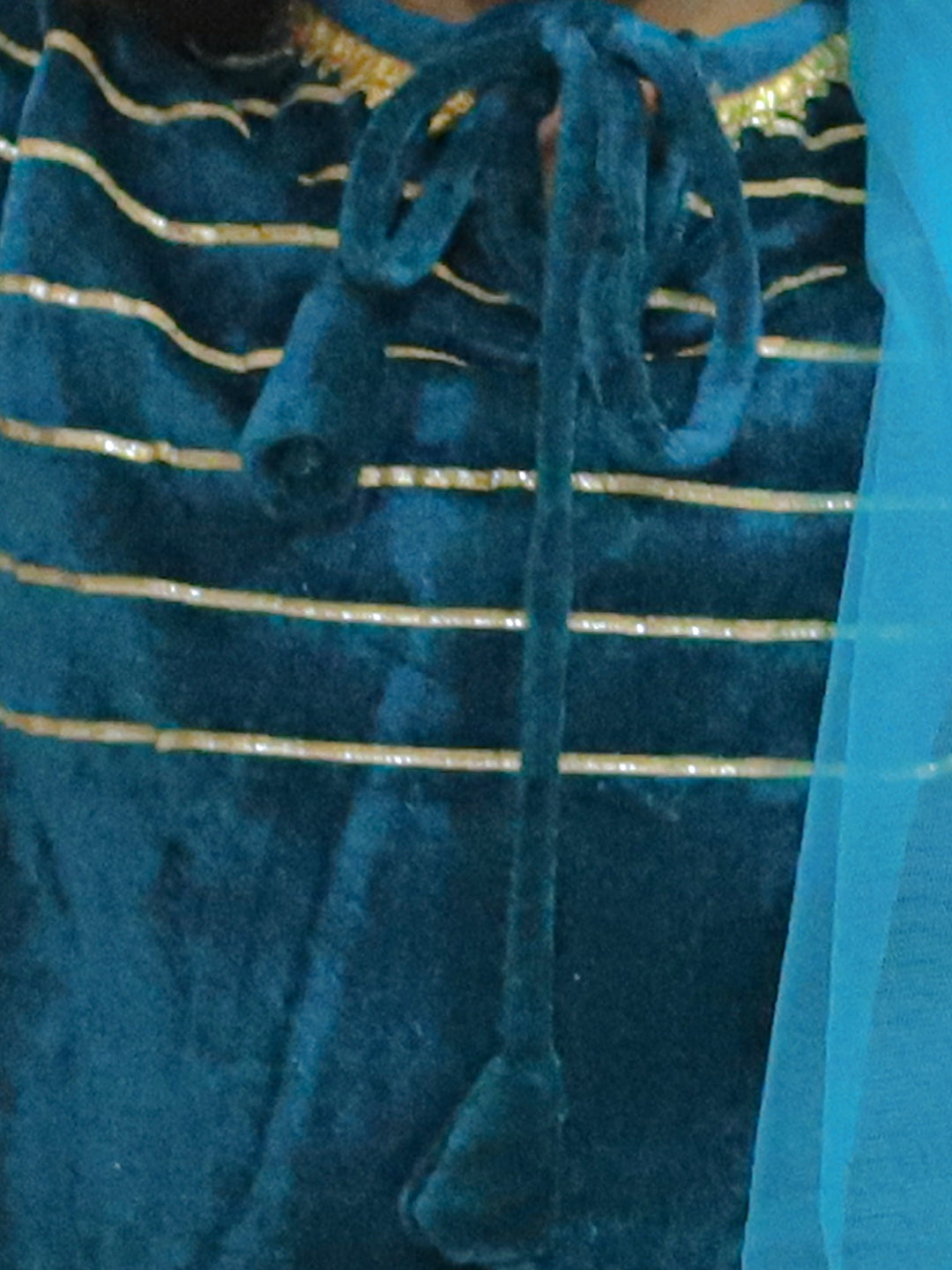 BownBee Velvet Full Sleeve Kurta with Harem Dupatta Set for Girls - Teal