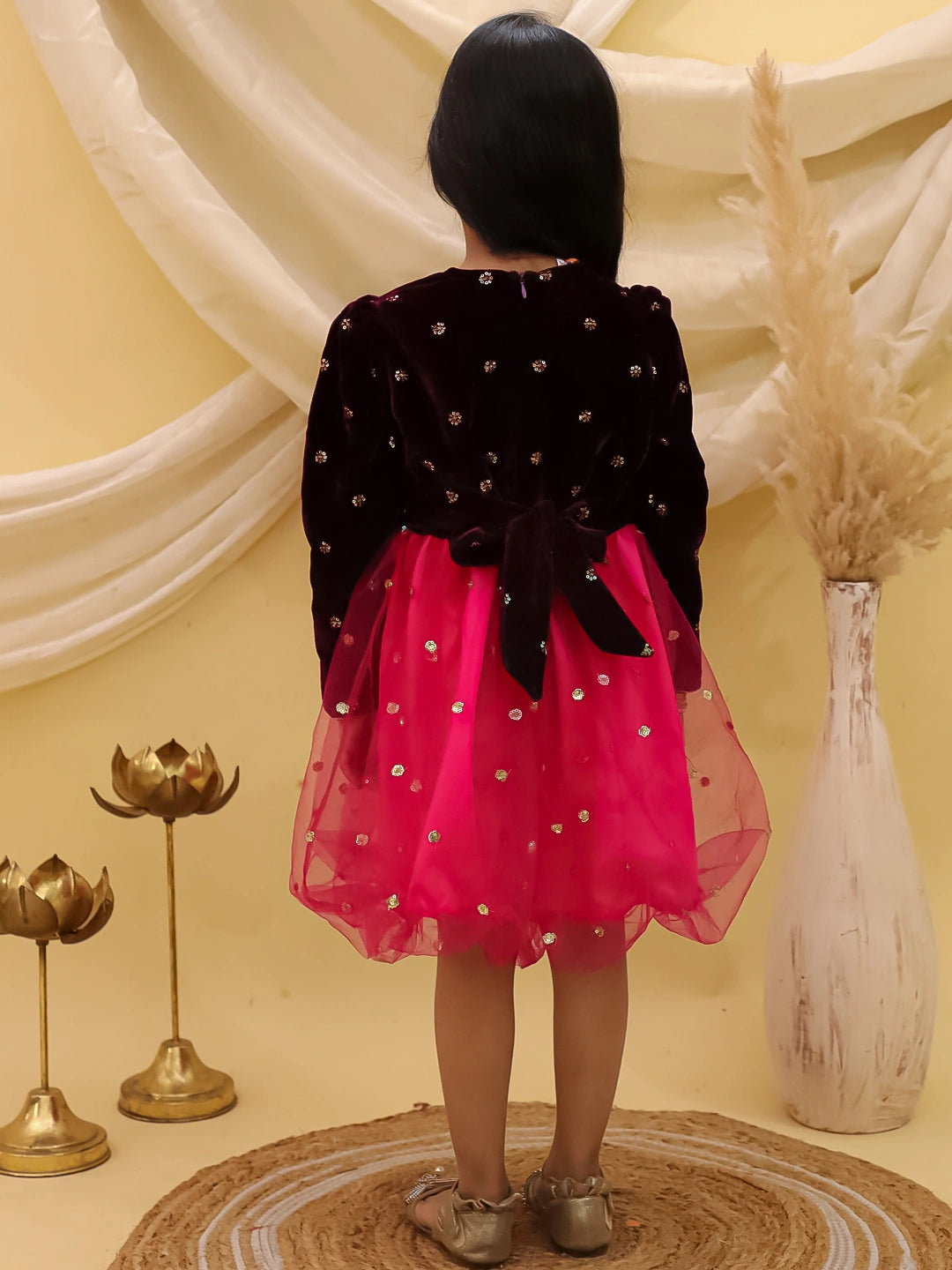 BownBee Full sleeves Velvet Party Frock For Girls
