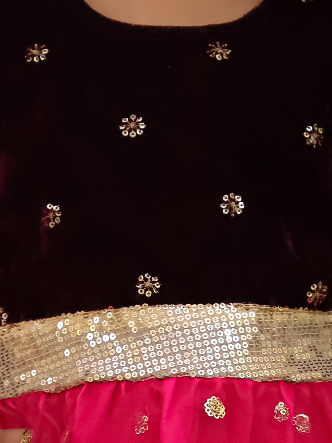 BownBee Full sleeves Velvet Party Frock For Girls - Wine