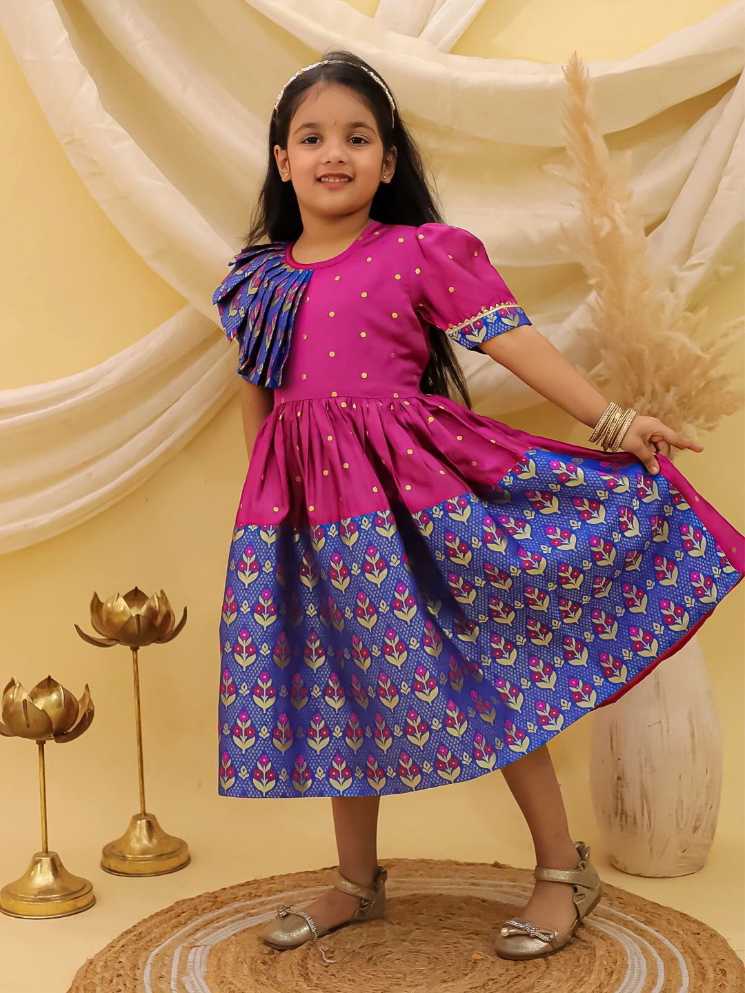 BownBee Short sleeves Jacquard Party Dress For Girls