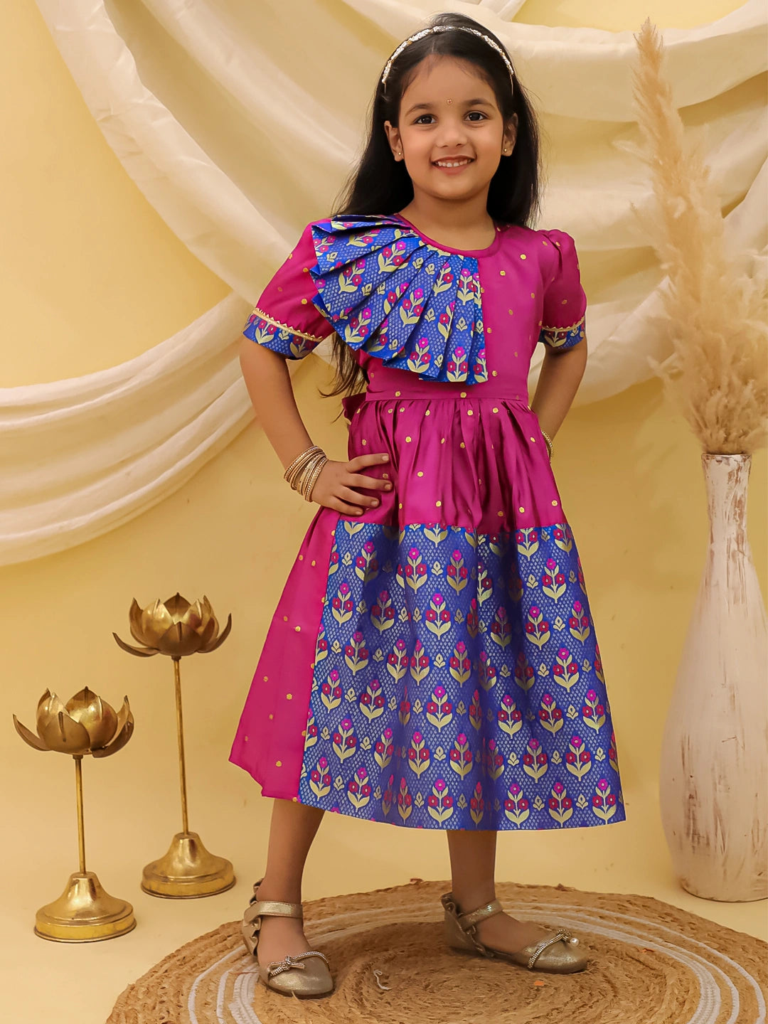 BownBee Short sleeves Jacquard Party Dress For Girls