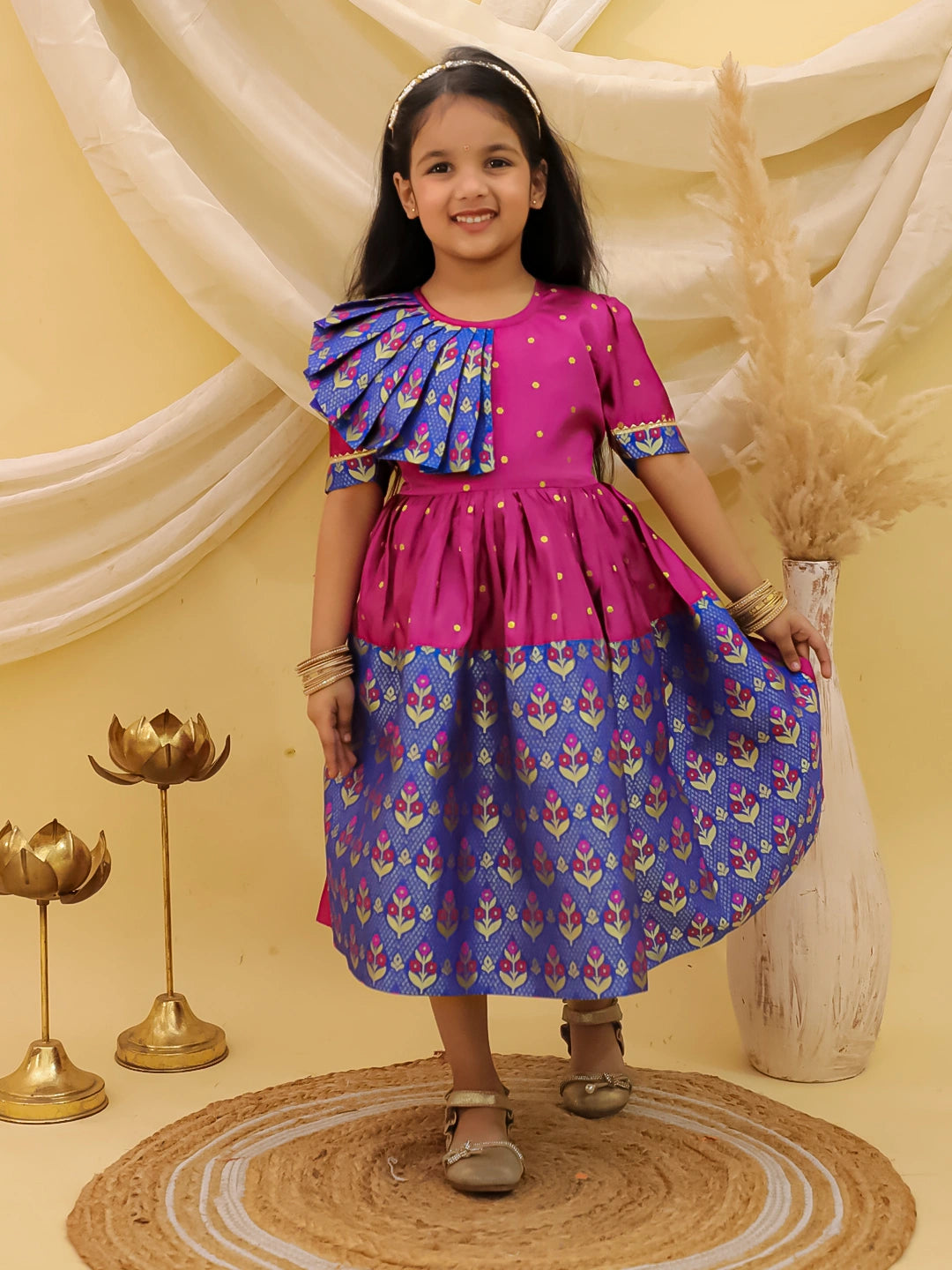 BownBee Short sleeves Jacquard Party Dress For Girls