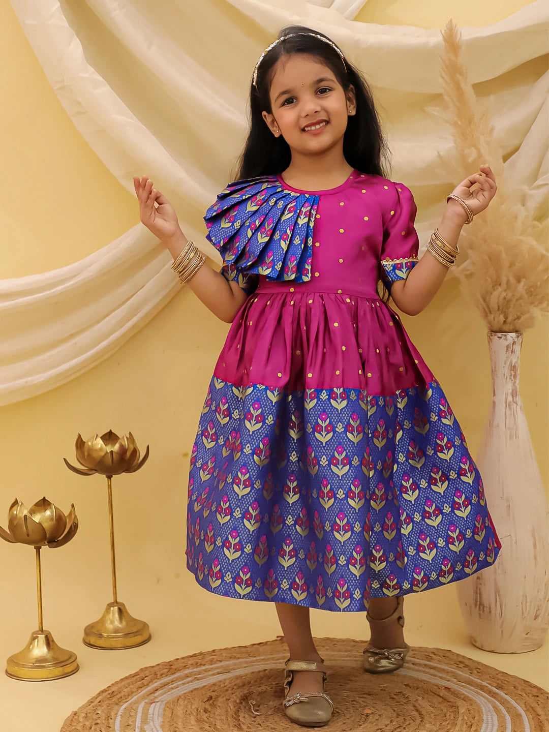 BownBee Short sleeves Jacquard Party Dress For Girls