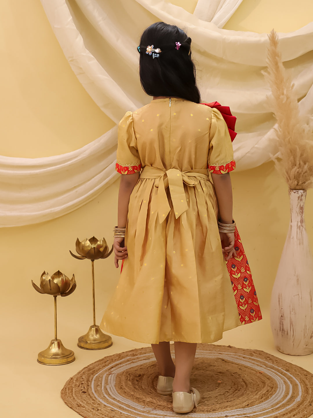 BownBee Short sleeves Jacquard Party Dress For Girls - Red