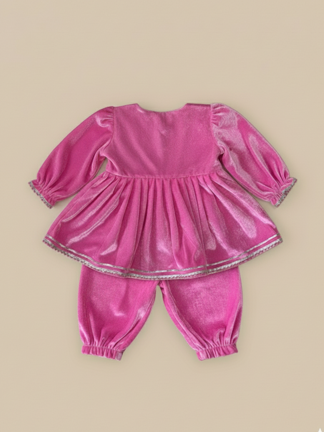 BownBee Winter Velvet Ethnic Suit Set For Infant Girls - Pink